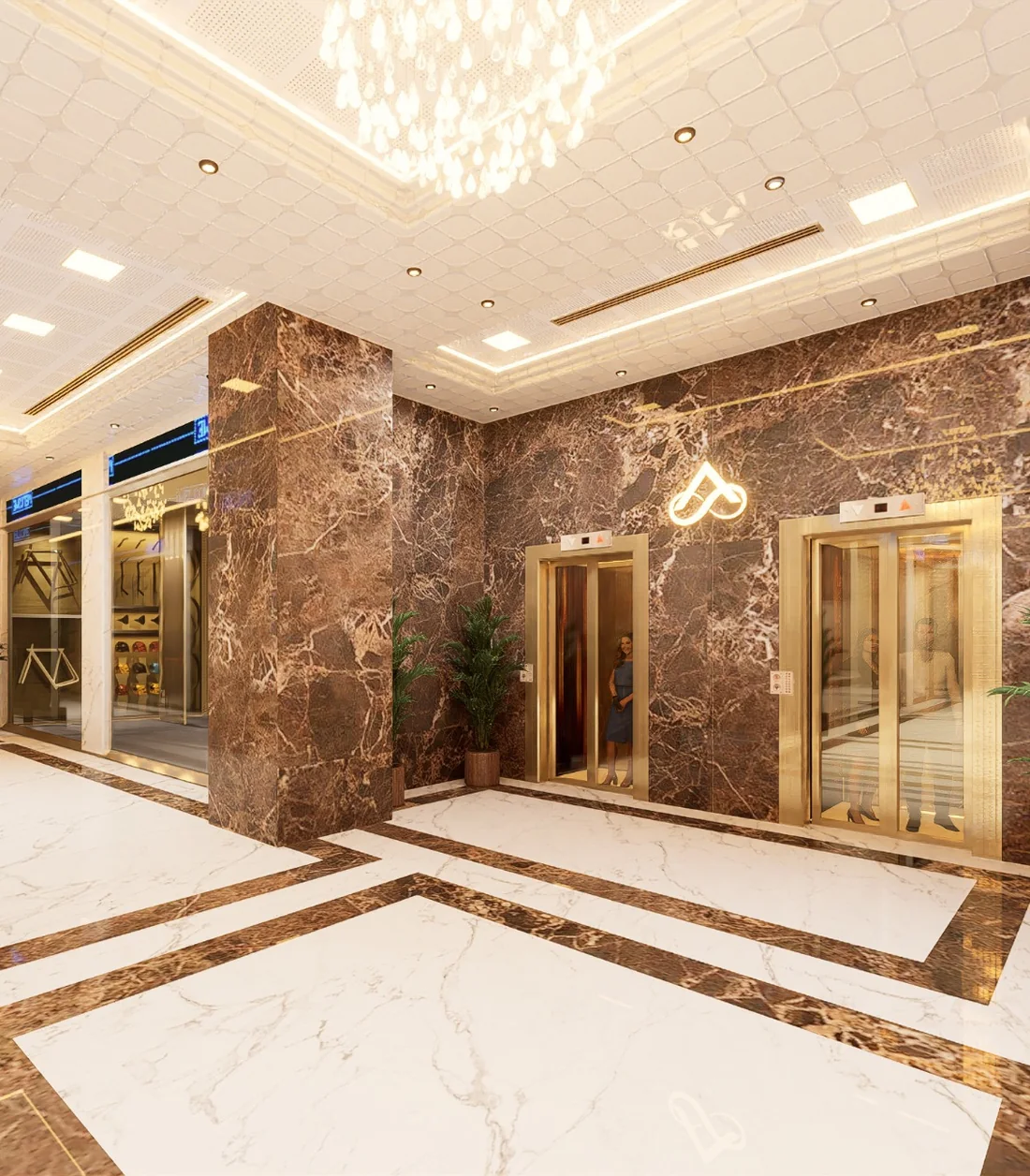 Marble lift lobby at Ashoak Mall