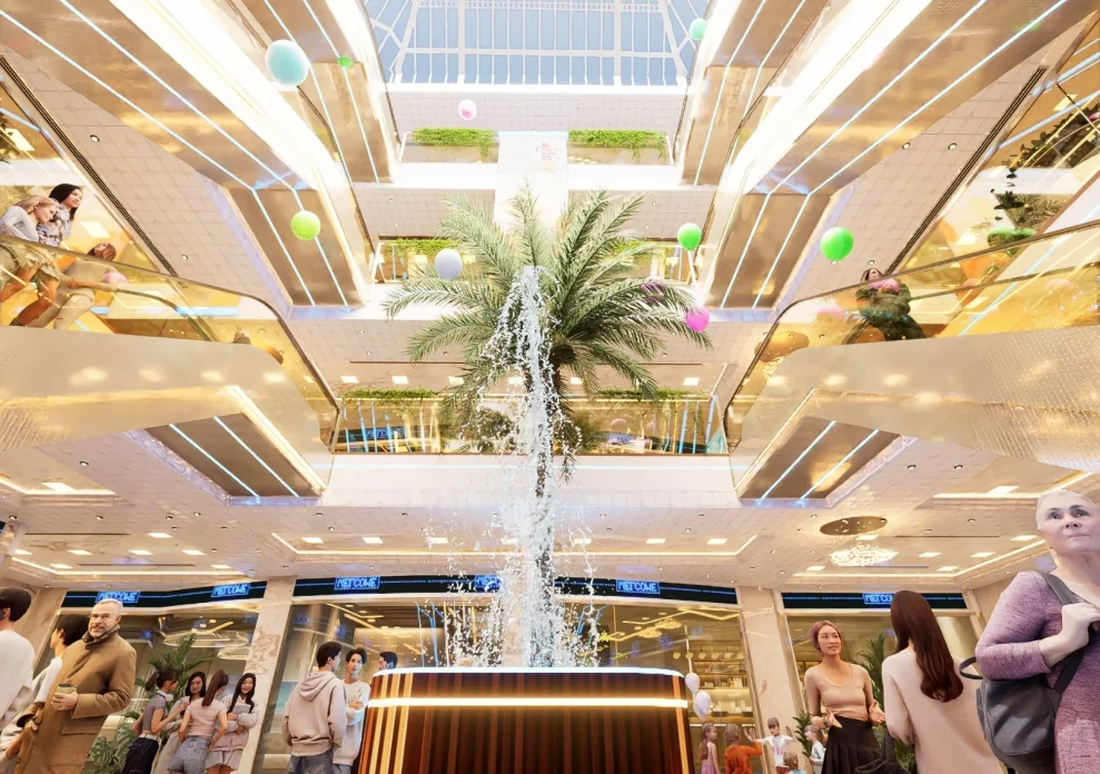 Atrium fountain beneath the skylight
