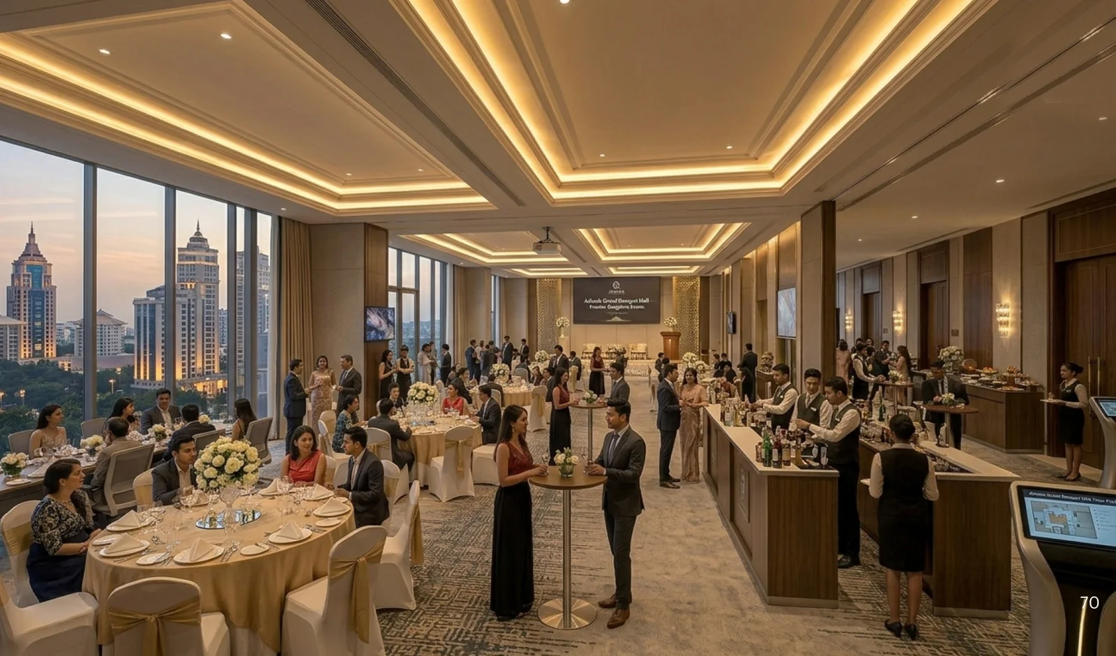 Banquet hall set for dining