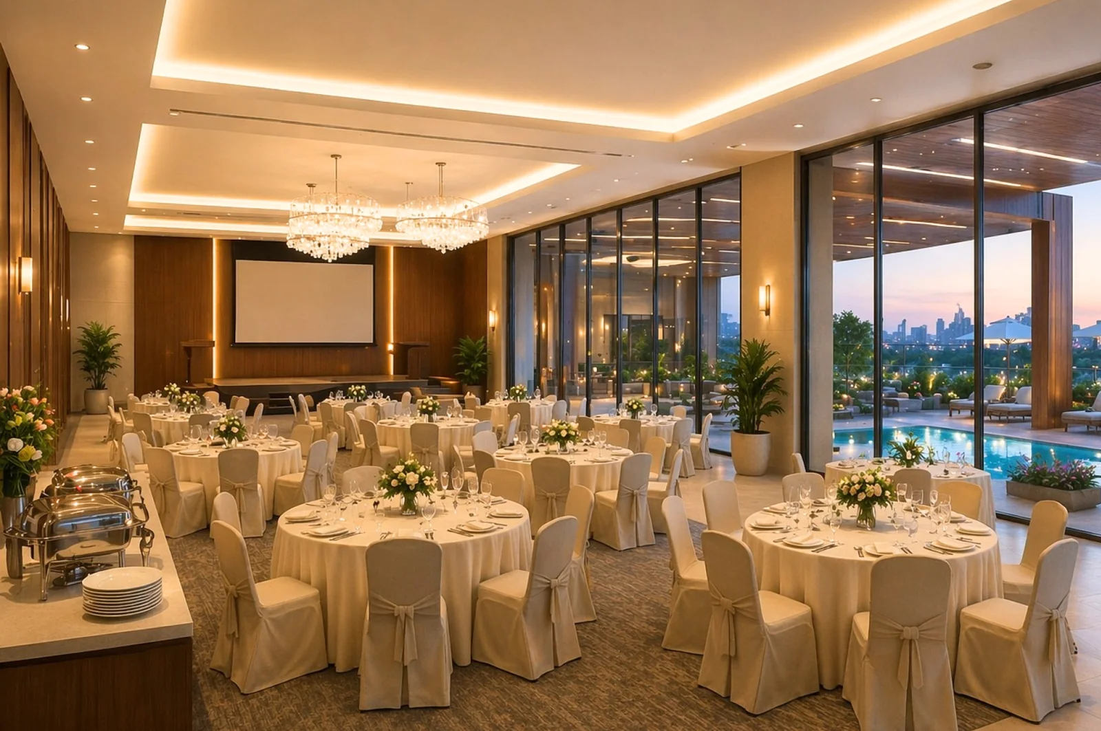 Poolside banquet hall at Ashoak Mall