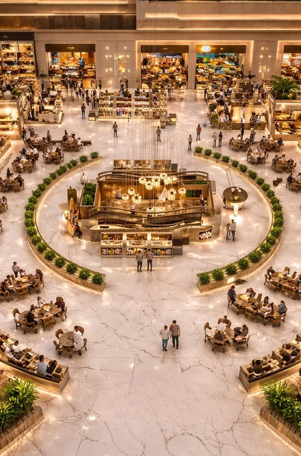 Aerial view of the Ashoak Mall food court