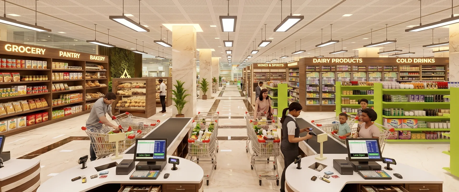 Hypermarket checkout counters