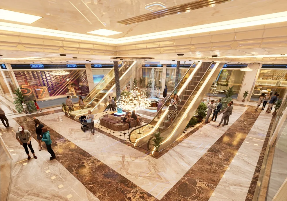 Retail concourse with escalators