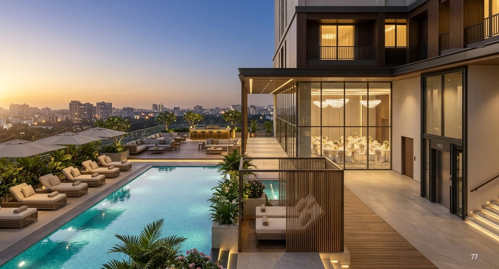 Rooftop terrace with pool deck at Ashoak Mall